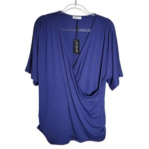 IN VOLAND Womens 18W Blue Draped Faux Wrap Dolman Sleeve Top NWT